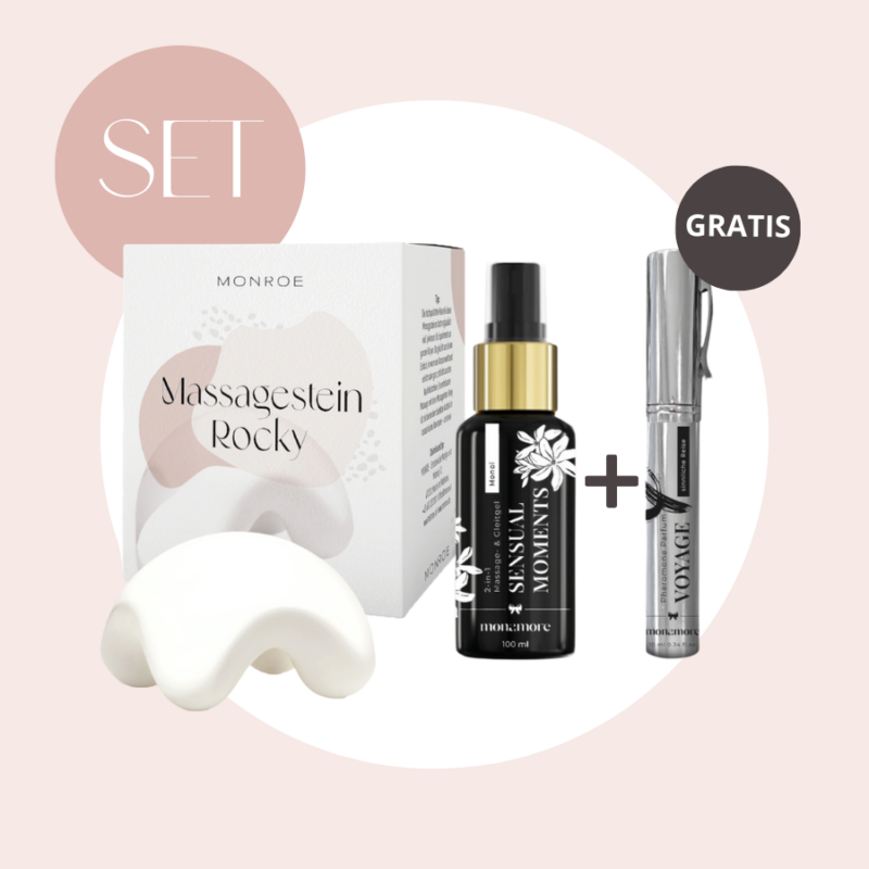 Setangebot Massagestein Rocky + Sensual Moments Massage- & Gleitgel + Parfum Voyage