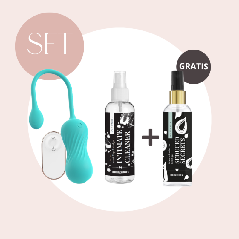 monamore Set mit dem monamore Vibro-Ei Dizzytwist, monamoreToycleaner und einem gratis Seduced Secrets Gleitgel auf Wasserbasis