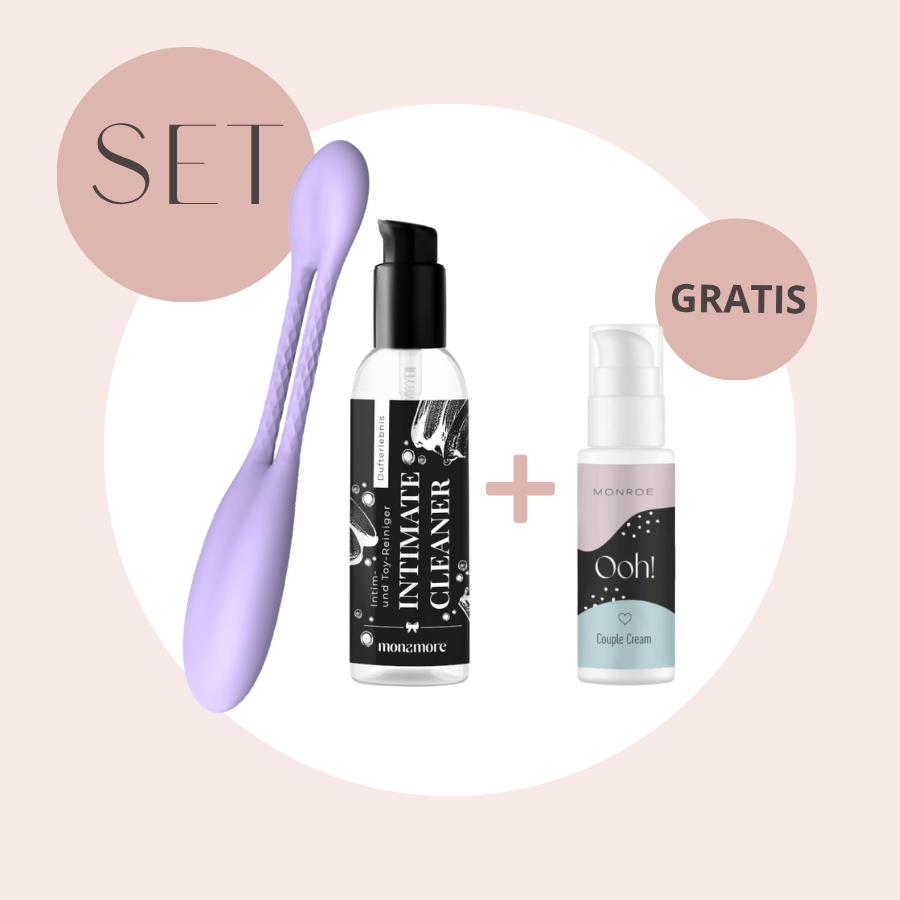 Paarvibrator-Set mit monamore Elastic Dream, Intimate Area & Toycleaner und gratis Ooh! Couple Cream